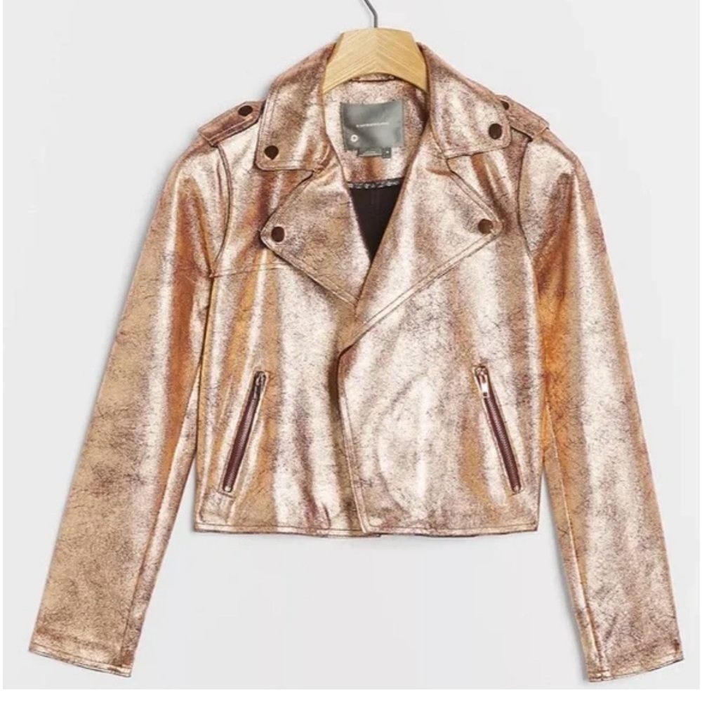 Anthropologie Gold Metalic Moto Jacket Cropped Size xs